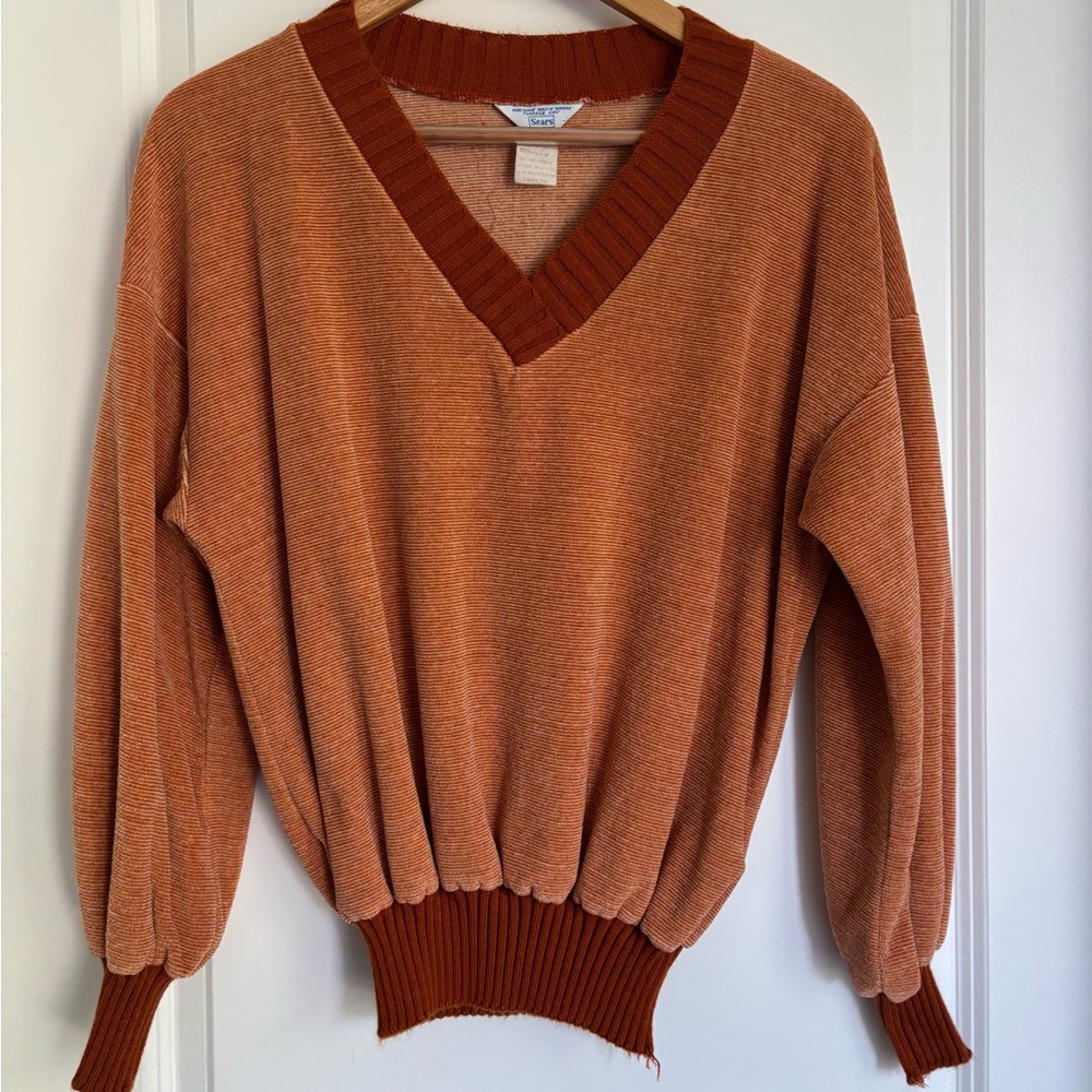 vintage sears velour v neck long sleeve